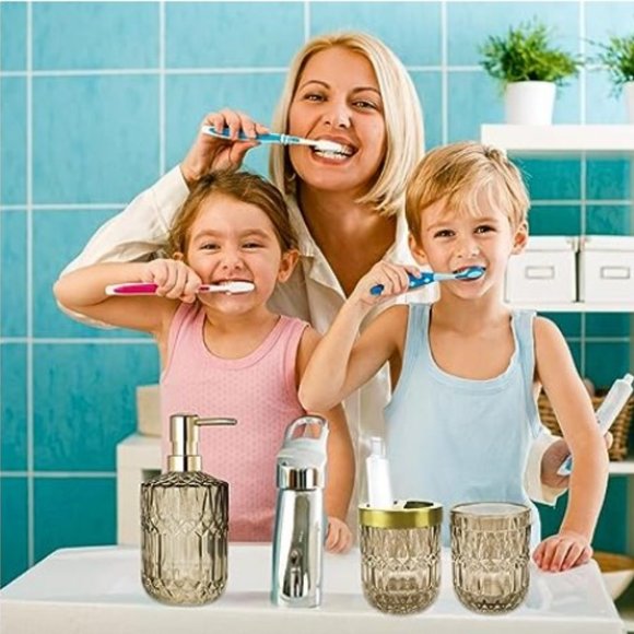 Set of 5 - Retro Amber Glass Bathroom Accessory Set - Classic Bathroom Decor - Picture 6 of 9